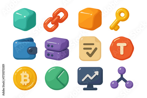 Colorful 3d icons for business and technology applications
