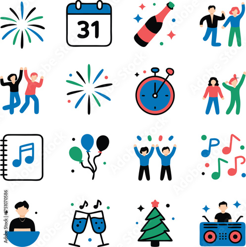 Linear Color Icon Pack for Holiday Celebrations and Countdown.