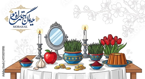 Nowruz Table Setting - Celebrating Persian New Year with Traditional Elements.
