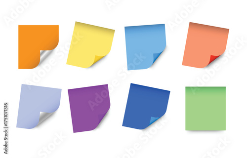 Collection of colorful sticky notes on a white background