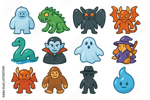 Cute cartoon monsters and characters set in colorful design