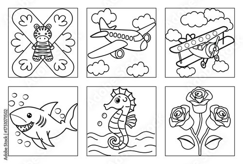Diverse Animals Transport and Nature Outlines for Childrens Coloring Fun Coloring Page
