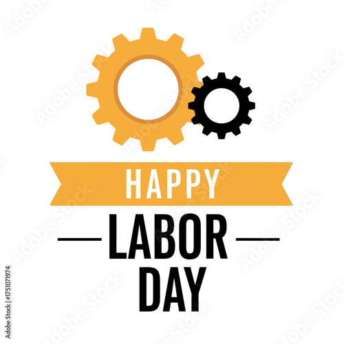 A vector illustration vector art of happy labor day greeting with gears and banner