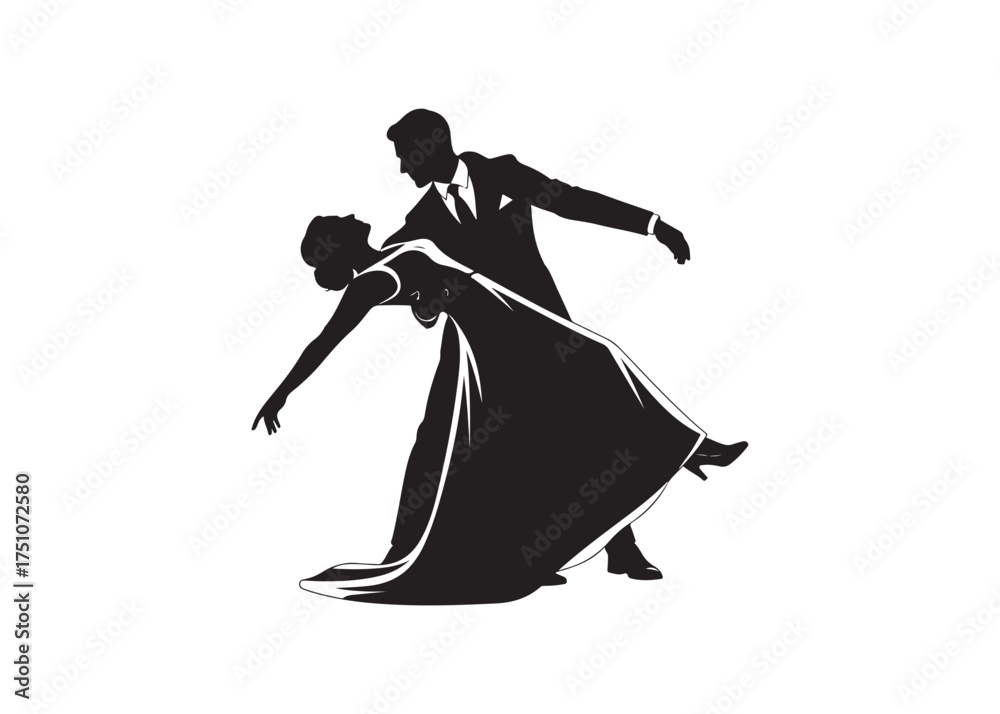 Fototapeta premium Vector art of silhouette of a couple dancing ballroom dance