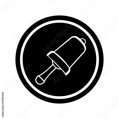 Boxing Round Bell Icon Silhouette With Mallet Black Fill Only