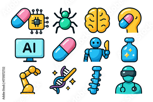 Futuristic healthcare icons: ai, robotics, and genetics in modern medicine