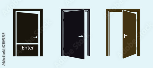 Open door  graphic. Go ahead and enter. Editable vector