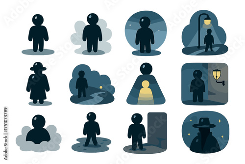 Moody silhouettes in various mysterious nighttime settings