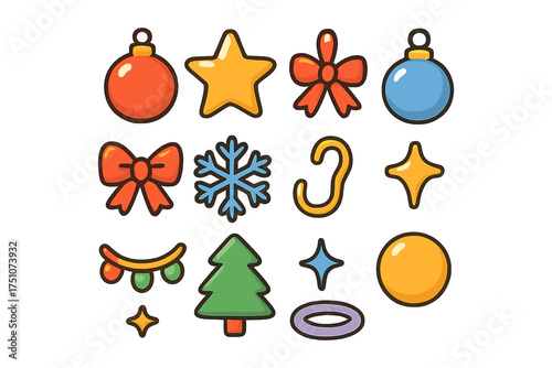 Colorful christmas icons: festive decorations for holiday design projects