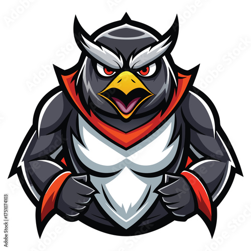 Mascot penguin character with muscular body and spiked collar