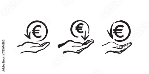 Euro Currency Symbol on Hand Illustration Depicting Financial Return and Investment Concept