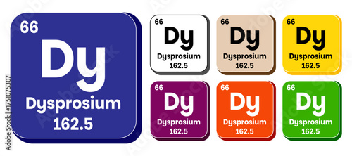 Dy, Dysprosium element vector icon set, periodic table element. Vector illustration EPS 10 File. Isolated on white background.