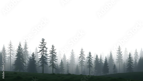 Foggy Pine Forest Landscape with Atmospheric Depth and Misty Mood