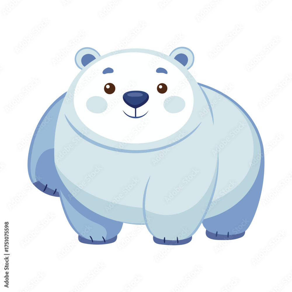 Fototapeta premium Cute cartoon polar bear with blue accents on white background