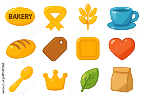 Colorful icon set of food, nature, and objects in modern flat design