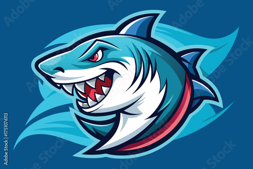 Fierce cartoon shark mascot with sharp teeth and aggressive expression