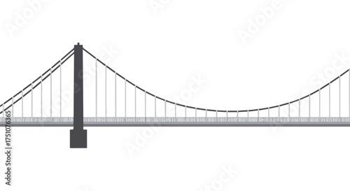 Striking suspension bridge silhouette against a pristine white backdrop conveys modern engineering marvel in minimalist style