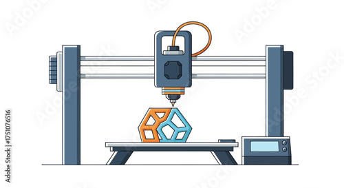 A modern 3D printer in action printing a two-color geometric shape.