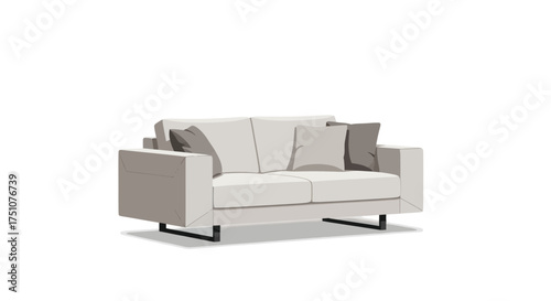 Modern White Sofa with Gray Accents and Pillows.