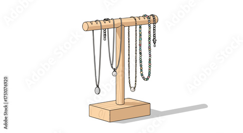 Elegant necklace display stand adorned with an array of delicate chains and beaded jewelry showcasing craftsmanship and design aesthetic