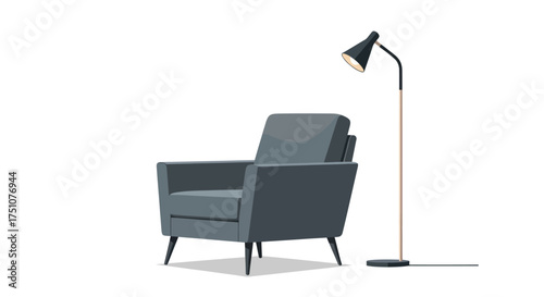Modern Comfortable Armchair with Stylish Black Floor Lamp.