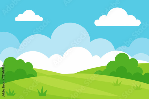 Illustration of a landscape with clouds and hills on transparent background