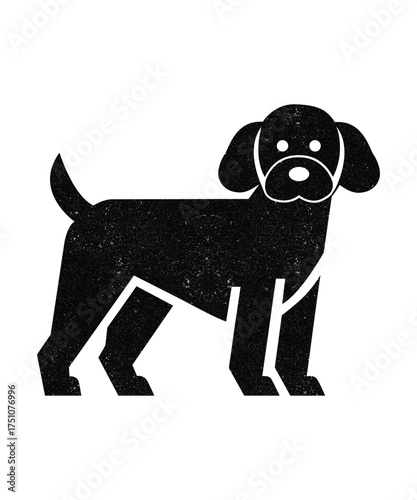 Black Dog Silhouette with Grunge Texture Vector Art.