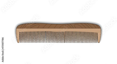 Stylized illustration of a wooden comb with visible grain, promoting personal care and grooming routines with a natural and elegant aesthetic