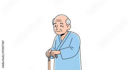 Cartoon illustration of an elderly man with a walking stick offering a sweet and comforting depiction of aging and care within a simple visual context