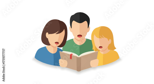 Group of People Singing from a Book Together in Harmony.