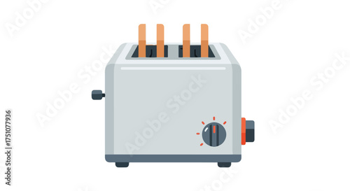 Retro-Styled Toaster with Slices on a White Background in Detailed Flat Vector Illustration Style