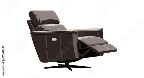Modern Brown Leather Recliner Chair with Swivel Base and Adjustable Headrest.
