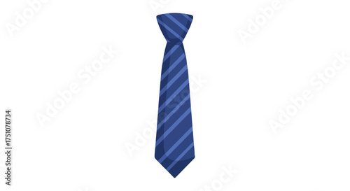 Stylish dark blue striped tie isolated on white backdrop symbolising formality and professional appearance for apparel fashion design illustration