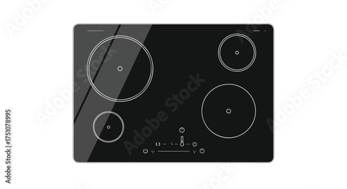Sleek and modern black induction cooktop with four burners on an isolated white background for kitchen appliance visuals