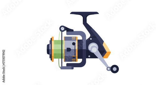 Detailed Illustration of a Modern Fishing Reel with Handle.