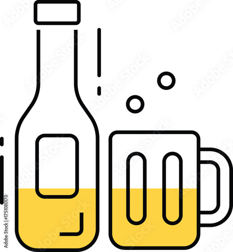 Beer Bottle and Mug Line Icon