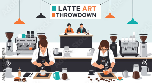 Baristas Competing in a Latte Art Throwdown Competition.