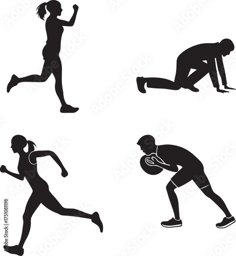 Athlete Silhouettes Running and Playing Sports Vector Illustration