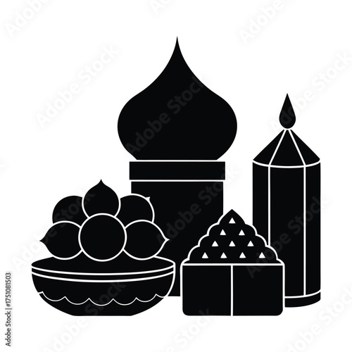 Diwali Sweets and Gift Boxes Vector Silhouette Design