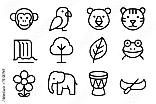 Simple animal and nature icons set featuring wildlife and outdoor elements