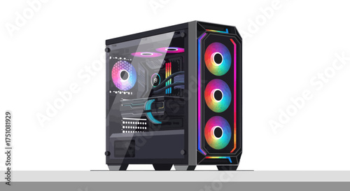 Modern Gaming Desktop Computer Tower with RGB Lighting.