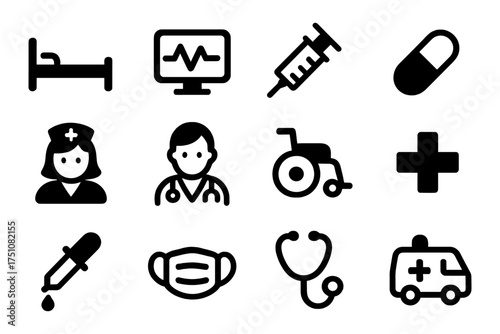 Essential healthcare icons: flat style for modern medical and nurse themes