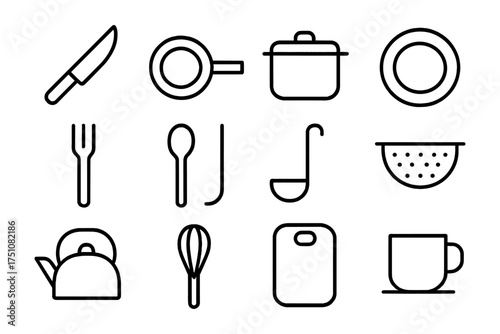 Minimalist kitchen utensils set with modern line art style