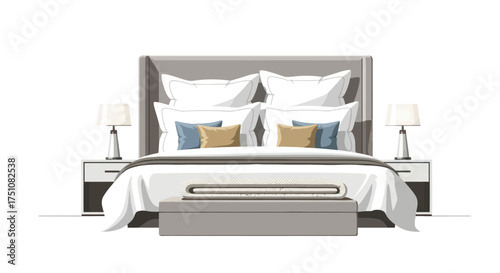 Luxurious Bedroom Interior Design with King-Size Bed and Nightstands.