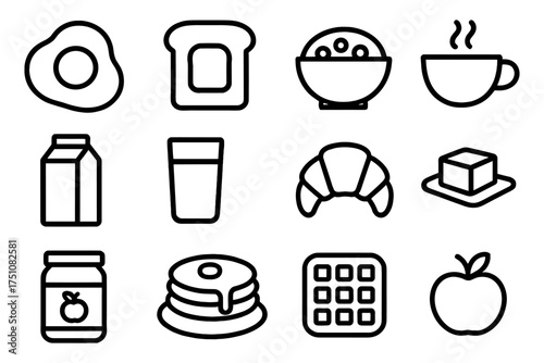 Outline icons of breakfast foods and drinks