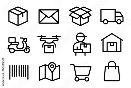 Simple line icons for delivery and logistics services