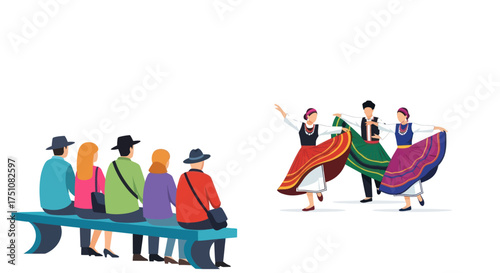 Diverse Group Observing Traditional Folk Dance Performance.
