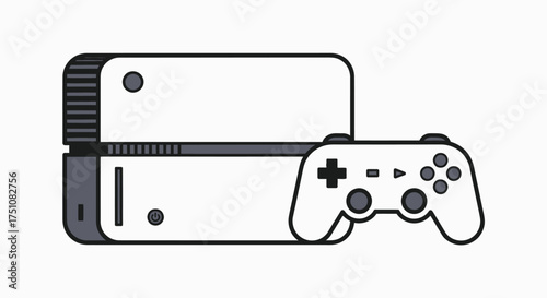 Modern White Video Game Console with Wireless Controller Illustration.