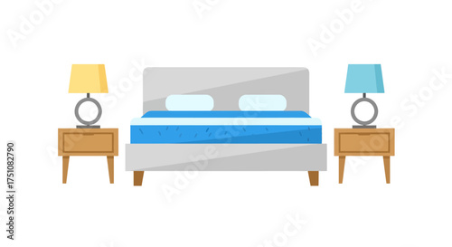 Modern Bedroom Furniture Set with Double Bed Nightstands and Lamps.