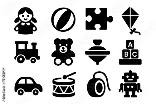 Retro toy silhouettes collection featuring classic icons